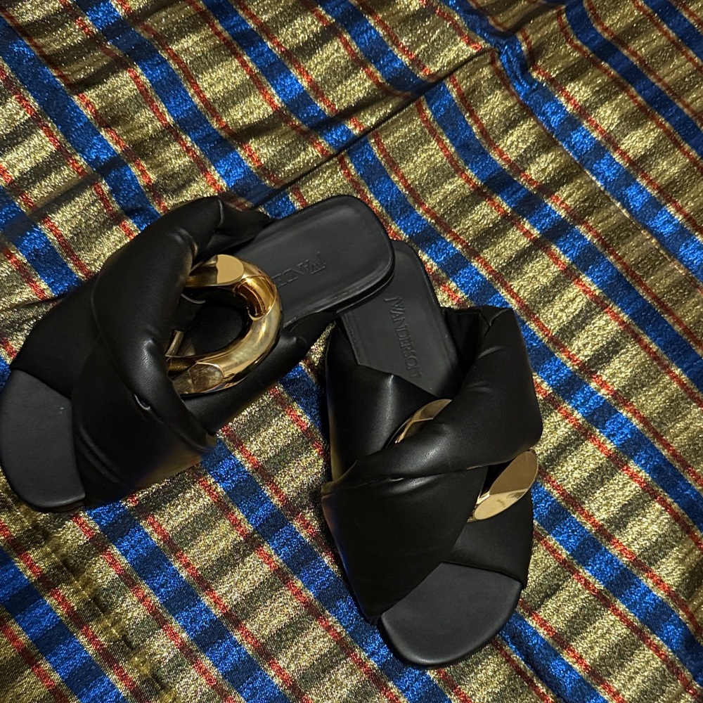 JW ANDERSON Black Mules with Gold Accent